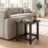 Black Adirondack side table with slatted surface, perfect for outdoor use, featuring a sturdy frame and waterproof material.