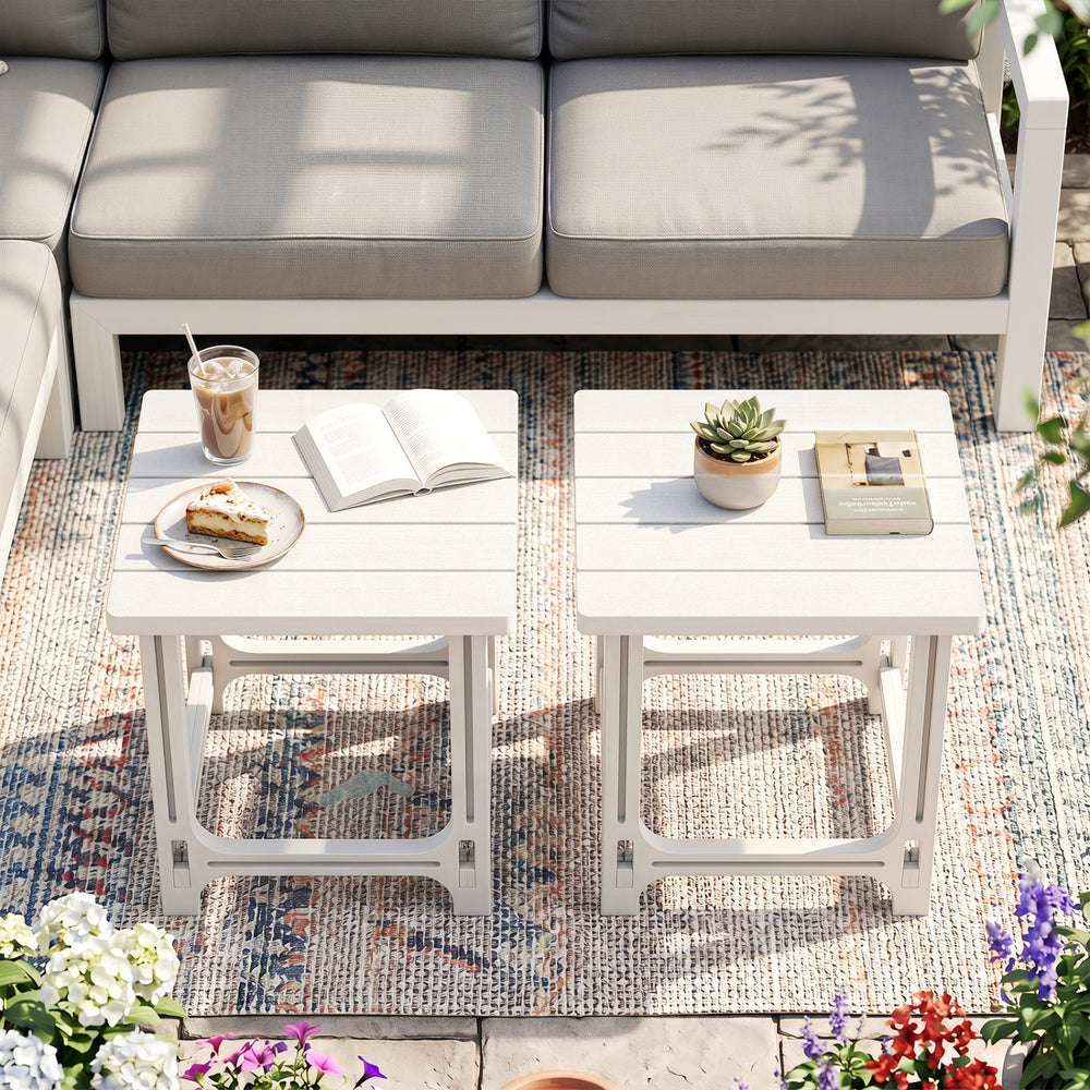 Set of 2 18 Inch Outdoor Adirondack Side Table with Slatted Surface-White - Gallery View 1 of 8