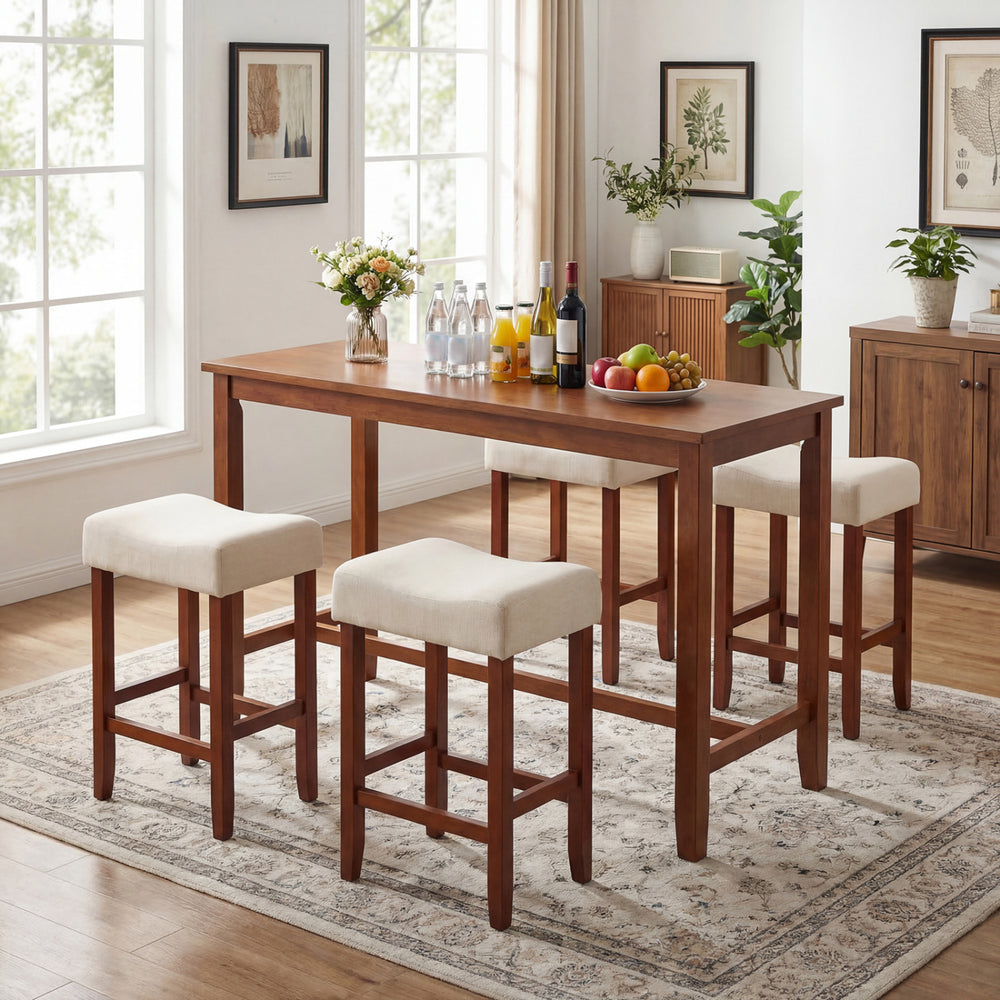Set of two 24-inch bar stools with cushioned seats in off-white, perfect for kitchen or dining room use.