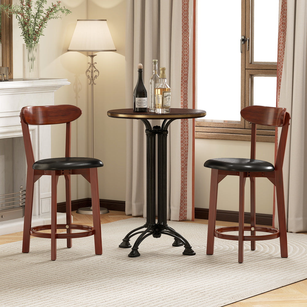 Set of 2 modern armless dining chairs with cushioned seats, made from solid rubber wood, ideal for kitchen islands.