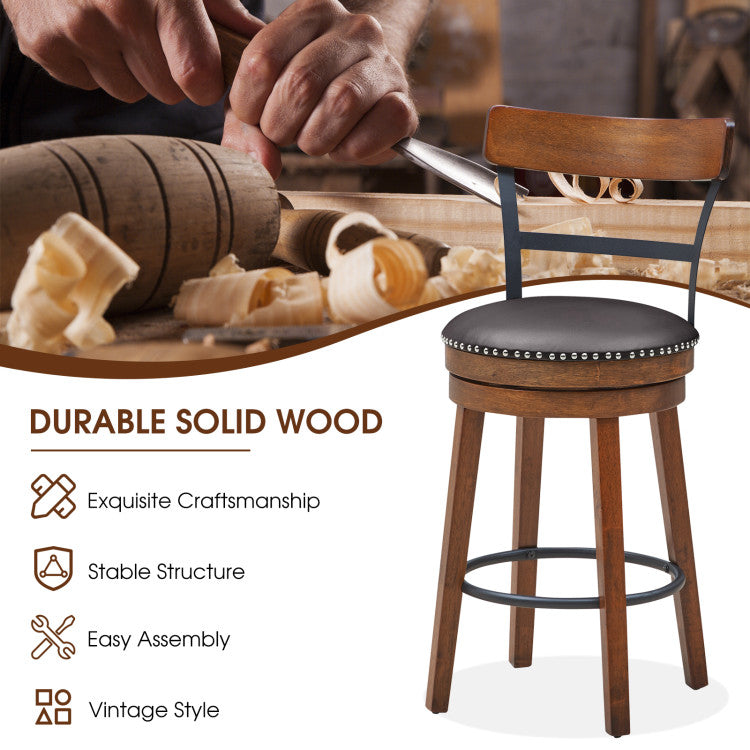 Costway Bar Stool 25.5" Set of 2 Swivel Counter Height with Backrest and Footrest New