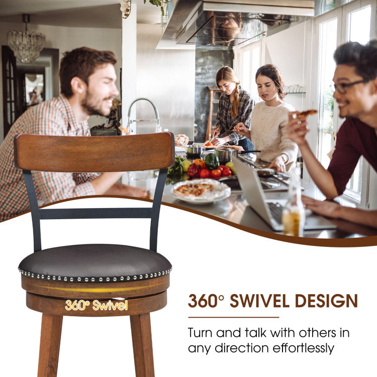 Costway Bar Stool 25.5" Set of 2 Swivel Counter Height with Backrest and Footrest New