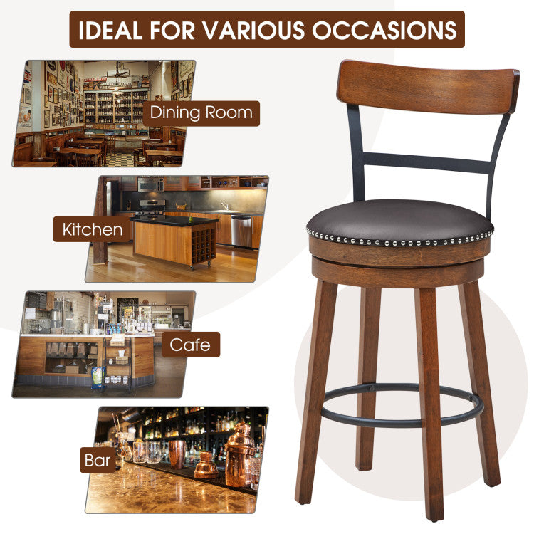Costway Bar Stool 25.5" Set of 2 Swivel Counter Height with Backrest and Footrest New