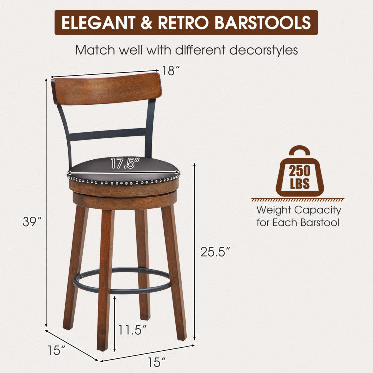 Costway Bar Stool 25.5" Set of 2 Swivel Counter Height with Backrest and Footrest New