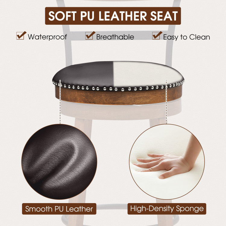 Costway Bar Stool 30.5" Set of 2 Swivel Counter Height with Backrest and Footrest New