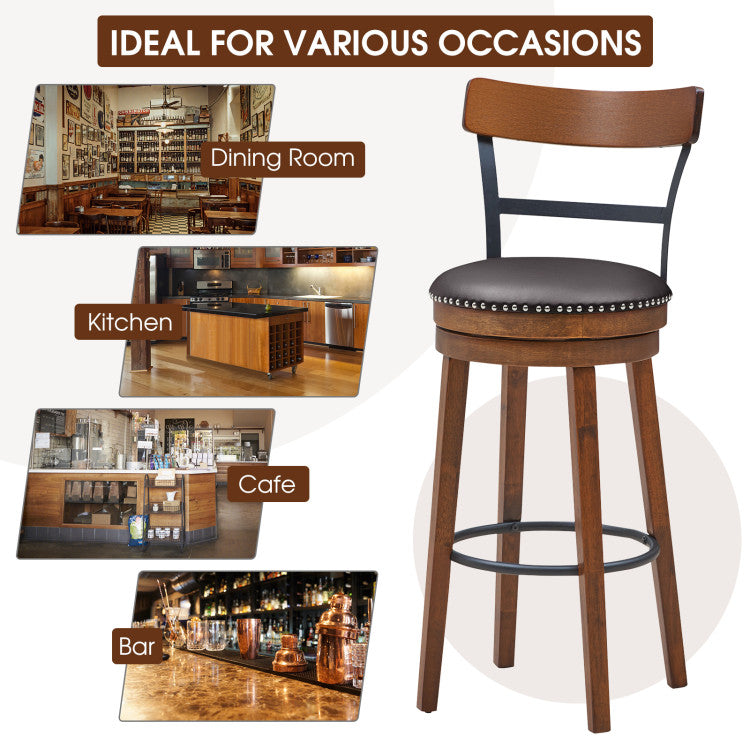 Costway Bar Stool 30.5" Set of 2 Swivel Counter Height with Backrest and Footrest New