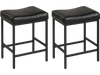 Set of 2 black counter height bar chairs with ergonomic saddle seats, ideal for kitchen islands or dining rooms.