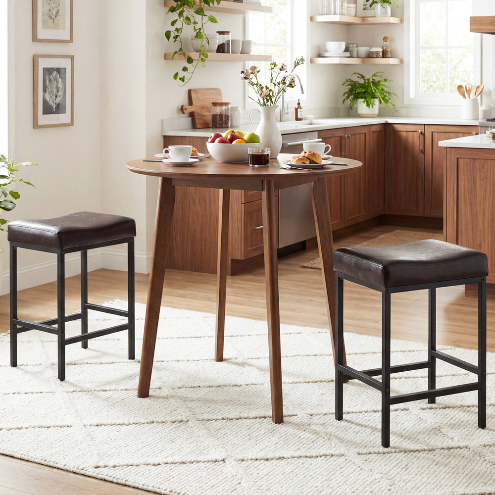 Set of 2 25 Inch Counter Height Bar Chairs for Kitchen Island-Brown - Gallery View 1 of 9