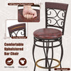 Comfortable 26-inch brown bar stool with backrest, featuring a soft padded cushion and sturdy metal frame for stability.