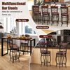 Set of 2 vintage 26-inch bar stools with backrest and footrest, featuring a brown PU leather seat for comfort and style.