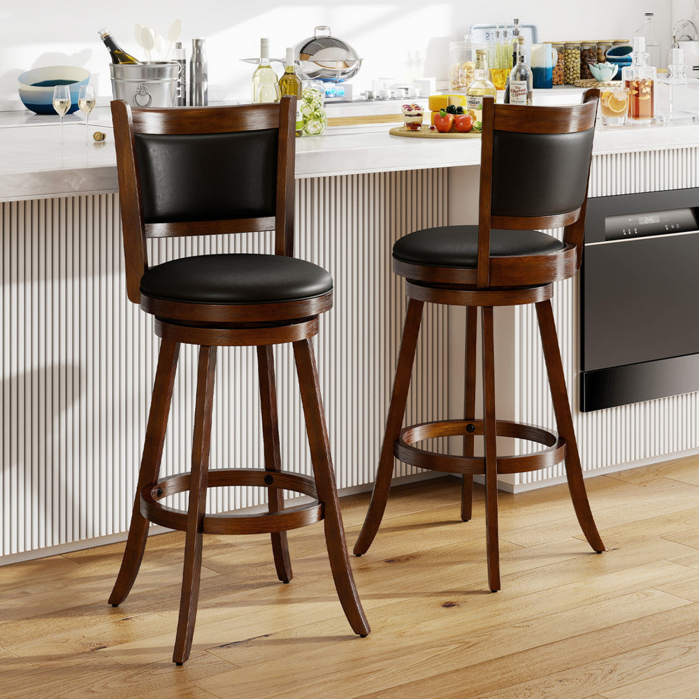 Set of 2 29 Inch Swivel Bar Height Stool Wood Dining Chair Barstool-Brown - Gallery View 1 of 8