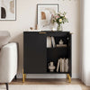 Black 2-door buffet cabinet with metal legs, featuring enclosed shelves and modern design for versatile home use.
