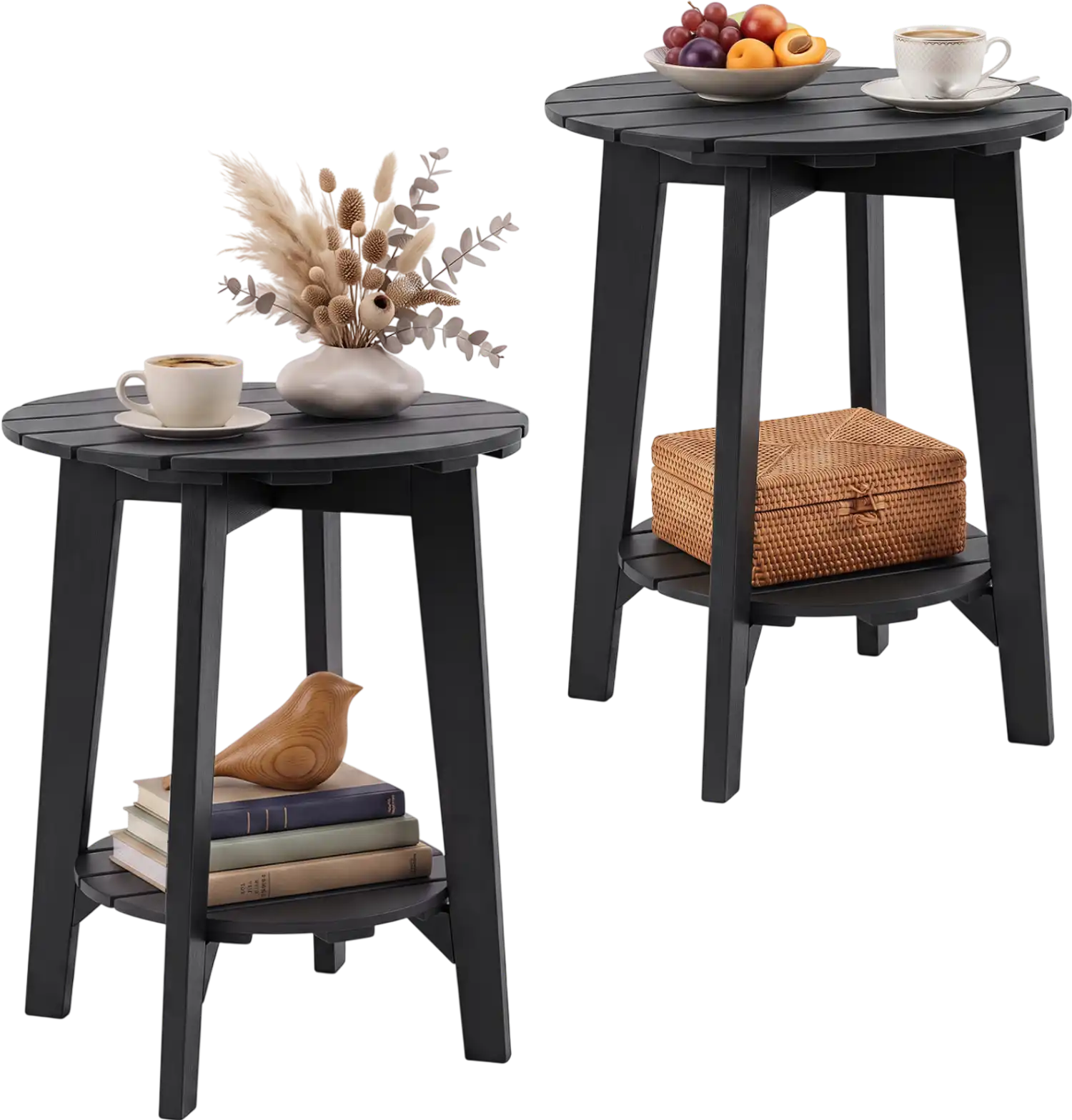 Costway Set of 2 Outdoor Eucalyptus Wood 2-Tier Side Coffee Tables 21570512 New
