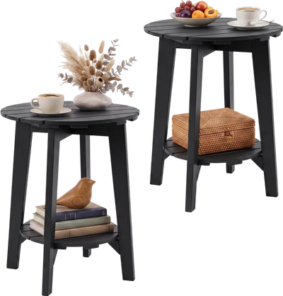 Costway Set of 2 Outdoor Eucalyptus Wood 2-Tier Side Coffee Tables 21570512 New