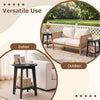 Eucalyptus wood side table features a slatted tabletop and storage shelf, perfect for indoor and outdoor use.