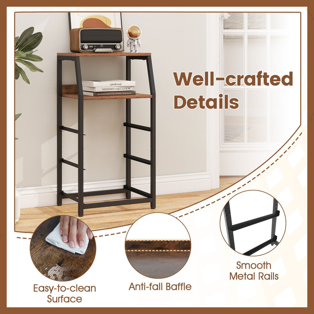 Rustic brown nightstand featuring 3 fabric drawers and 2 open shelves, designed for easy organization and stability.