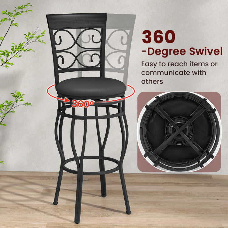 Costway Bar Stool Set of 2 30" Padded Swivel Seat with Backrest and Footrest New