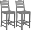 Set of 2 gray HDPE outdoor counter height bar stools with backs, 30-inch seat height, perfect for bar tables.