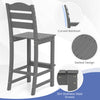 Gray HDPE outdoor counter height bar stool with curved backrest and slatted design, ideal for 30" bar tables.