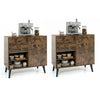 Rustic brown buffet cabinet set featuring two drawers and open compartments, ideal for kitchen or dining room storage.