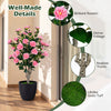 Artificial camellia tree with vibrant orange flowers and dense foliage in a cement pot, perfect for outdoor decoration.
