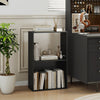 Black 3-tier bookshelf with open storage compartment, ideal for organizing books and decor in a modern living space.