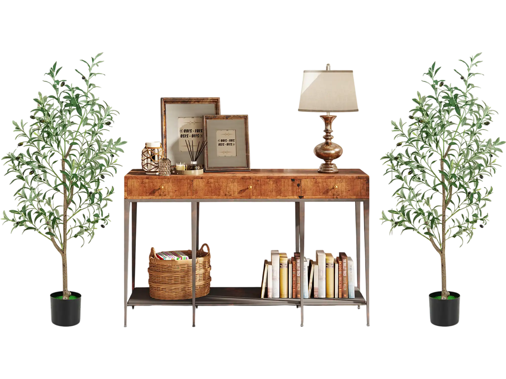 Costway 4.5' Artificial Olive Tree Fake Potted w/ Realistic Fruits Set of 2 463592718 New