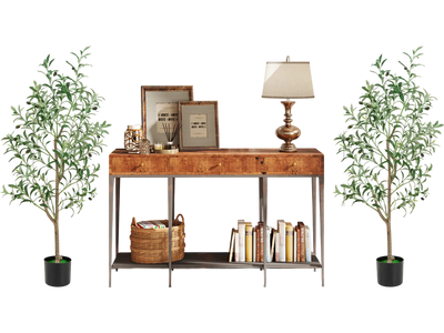 Costway 4.5' Artificial Olive Tree Fake Potted w/ Realistic Fruits Set of 2 463592718 New
