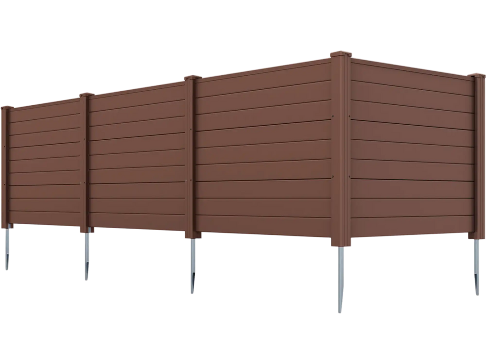 Set of 2 brown air conditioner fence panels with metal ground stakes, ideal for outdoor use and easy installation.
