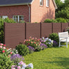 Brown air conditioner fence panels with flowers in a garden, featuring a modular design for versatile outdoor use.