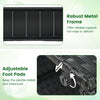 Close-up of the robust metal frame and adjustable foot pads of the 49-inch raised garden bed with trellis.