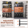 4-tier metal storage shelving unit with adjustable shelves, V-shaped wire racks, ideal for garage or basement.