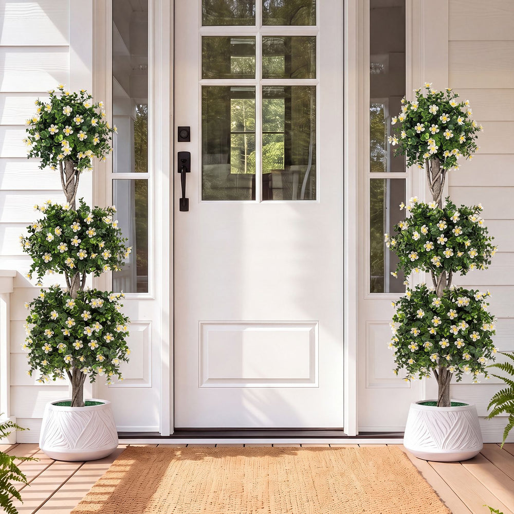 Set of 2 51" Artificial Topiary Tree with 3 Topiary Balls Sun-Resistant Fake Bushes-White - Gallery View 1 of 10
