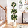 Three-tiered 51" artificial topiary tree with white blossoms in a decorative pot, perfect for home or office decor.