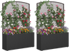 Set of 2 raised garden beds with trellis, crafted from black PE rattan, ideal for vertical gardening and privacy.