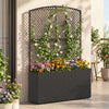Raised garden bed with trellis and wicker planter box in black, perfect for vertical gardening and supporting climbing.