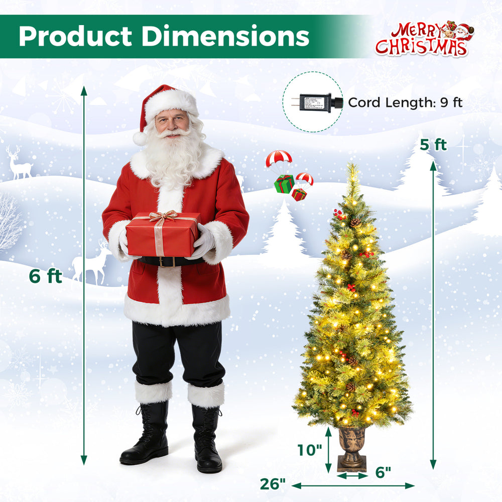 Set of 2 5 Feet LED Christmas Tree with Red Berries Pine Cones and 260 Branch Tips - Gallery View 3 of 8