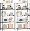 5-tier black metal storage shelving unit set with adjustable shelves, ideal for organizing kitchen and pantry items.