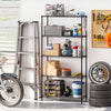 5-tier black metal storage shelving unit with adjustable shelves and heavy-duty frame, ideal for garage organization.