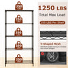 5-tier metal storage shelving unit in black with V-shaped wire rack, 1250 lbs capacity, ideal for garage or pantry.