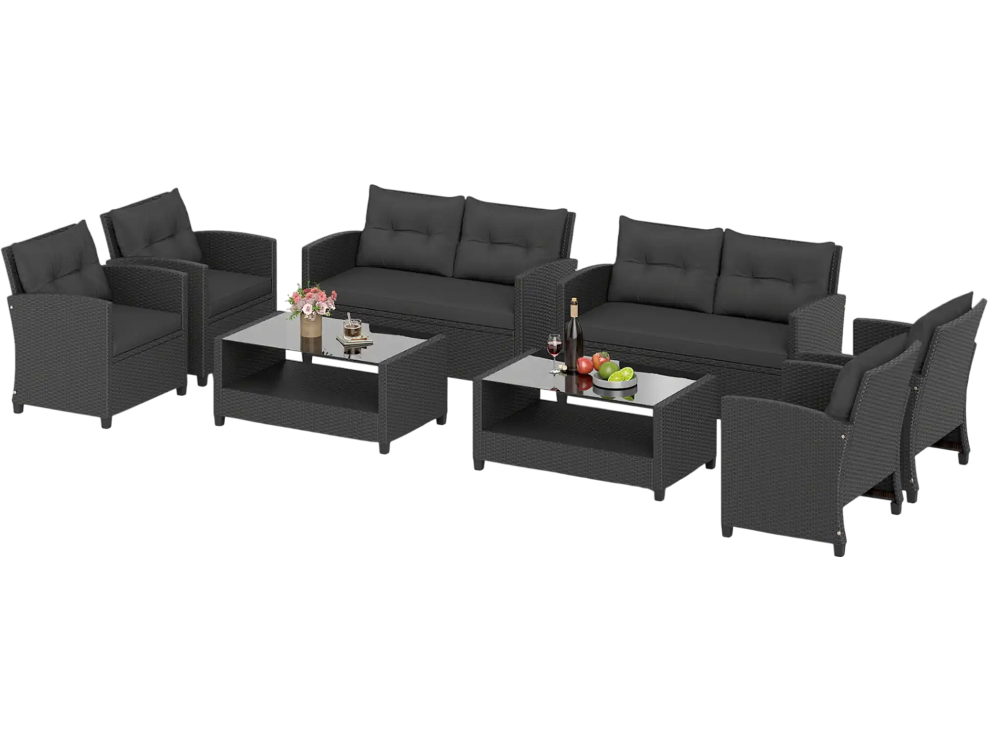 Costway 8-Pc Patio Rattan Conversation Set w/ Glass Top Coffee Table 67908230 New