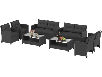 Costway 8-Pc Patio Rattan Conversation Set w/ Glass Top Coffee Table 67908230 New