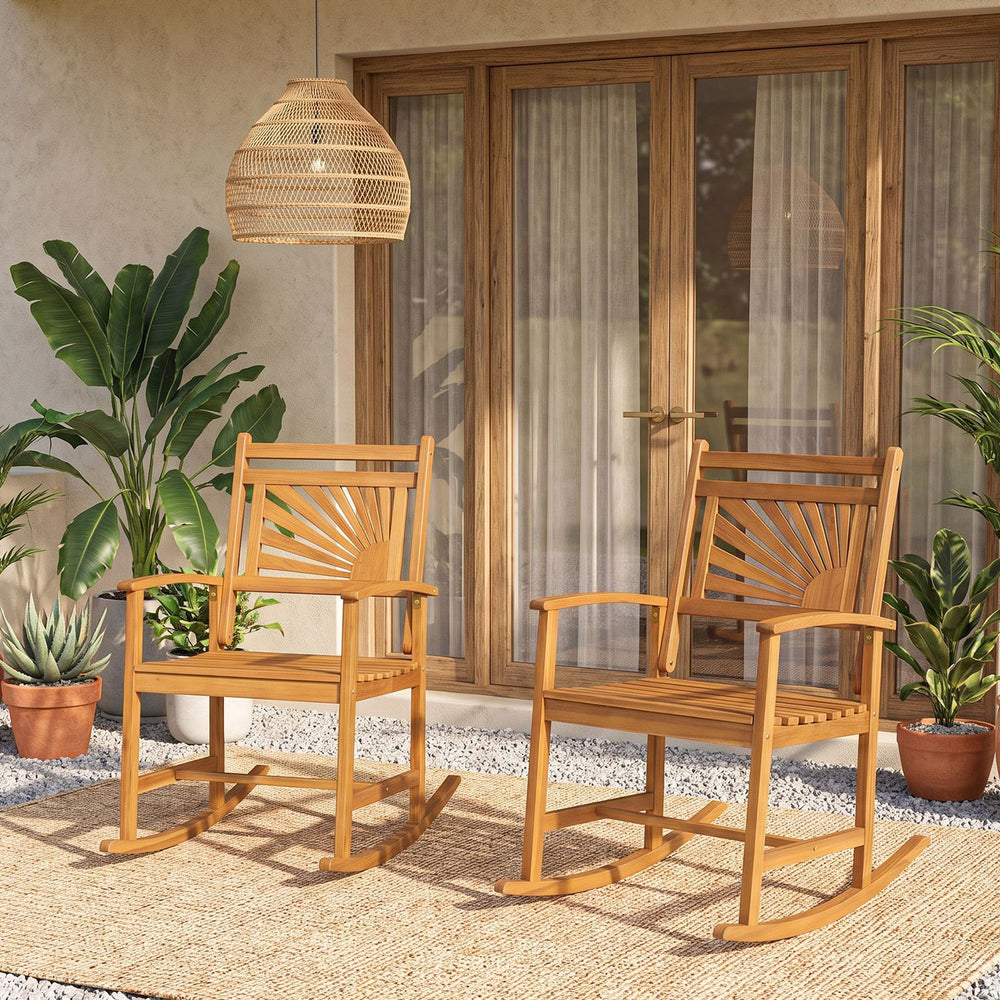 Set of 2 Acacia Wood Patio Rocking Chair with Curved Armrests - Gallery View 1 of 10
