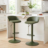 Set of 2 green adjustable swivel bar stools with backrest and footrest, perfect for dining and counter height tables.