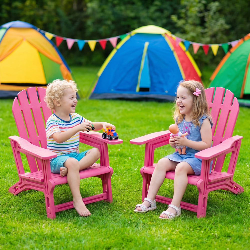 Set of 2 All-Weather Outdoor Kids Patio Seating with Ergonomic Design-Pink - Gallery View 1 of 7