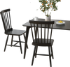 Set of 2 black Windsor dining chairs with high spindle back, featuring rubber wood frame and non-slip foot pads.