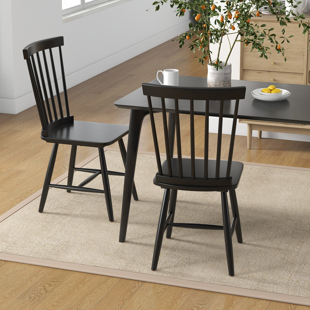Set of 2 Windsor Dining Chairs with High Spindle Back-Black - Gallery View 1 of 9