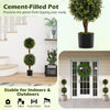 Set of 2 artificial double topiary ball trees in cement-filled pots, ideal for indoor and outdoor decoration.