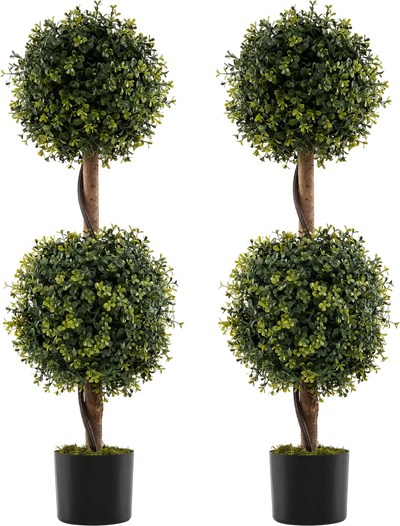 Costway Set of 2 Artificial Double Topiary Ball Trees Faux Plants 592487163 New