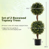 Set of 2 artificial double topiary ball trees with vivid leaves, solid birch trunk, and cement-filled pot for stability.